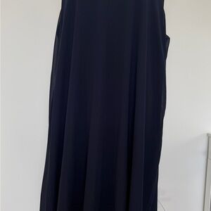 Elegant navy blue chiffon overlay shift dress | Flowy Midi Cocktail Dress